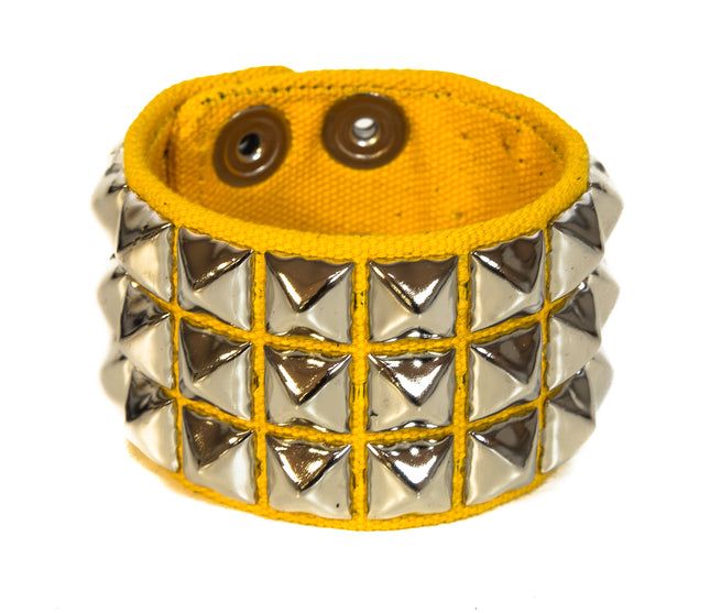 BC127C-YEL 3 ROW PYRAMID CANVAS BRACELET