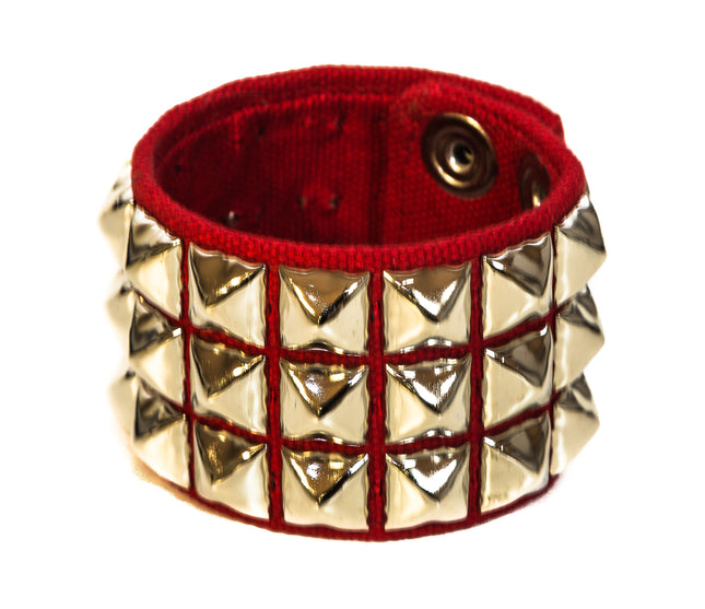 BC127C-RED 3 ROW PYRAMID CANVAS BRACELET