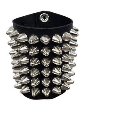 BC126UK  6 ROW UK77 STUD SHORT GAUNTLET BRACELET LEATHER