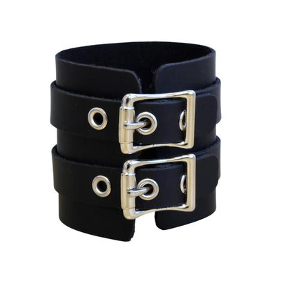 BC294D 2 BUCKLE D RING CUFF BRACELET