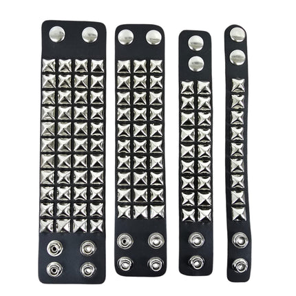 SILVER PYRAMID STUDDED LEATHER  SNAP BRACELET