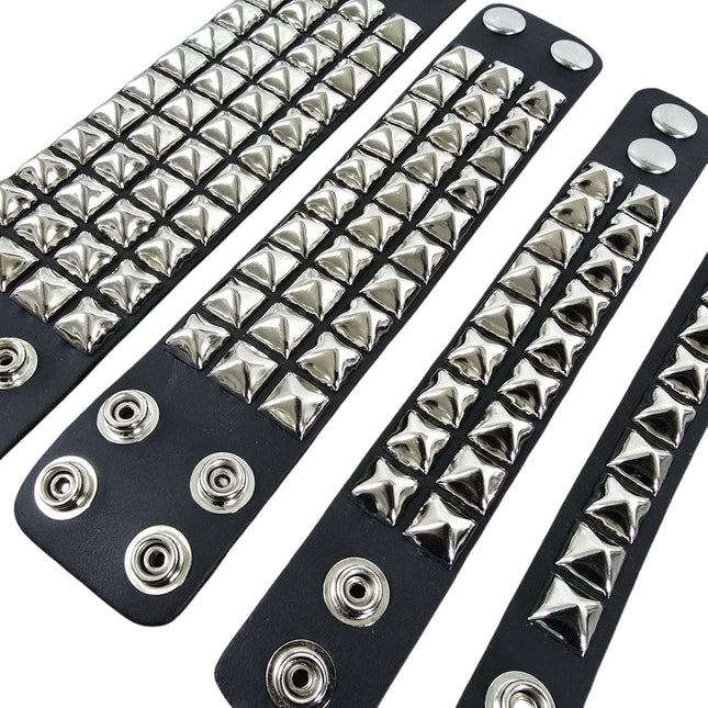 SILVER PYRAMID STUDDED LEATHER  SNAP BRACELET