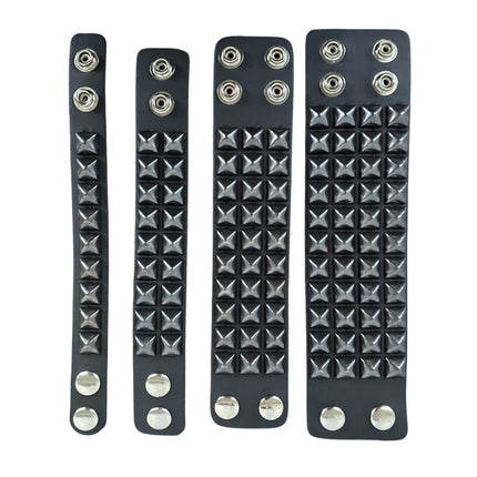 SILVER PYRAMID STUDDED LEATHER  SNAP BRACELET