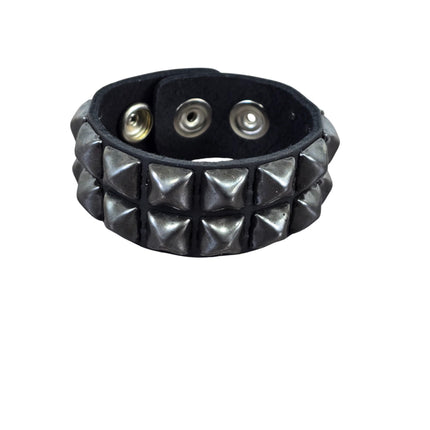 SILVER PYRAMID STUDDED LEATHER  SNAP BRACELET