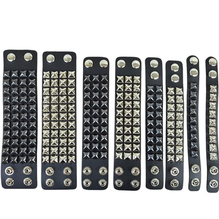 SILVER PYRAMID STUDDED LEATHER  SNAP BRACELET