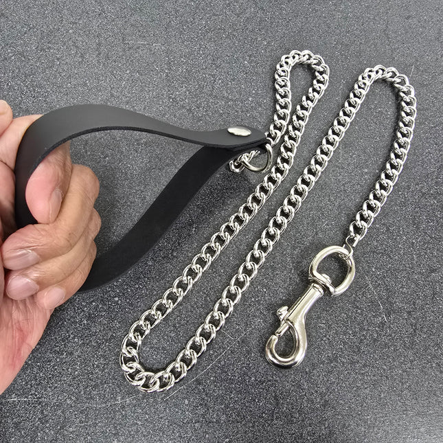 FML106 FML106VN-BLK FML105VN-BLK  LEATHER 4MM REGULAR  CHAIN LEASH WITH 3" HOOK