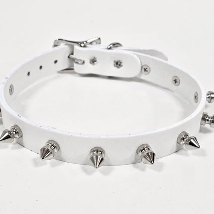 CK134WHITE  WHITE LEATHER SPIKE CHOKER