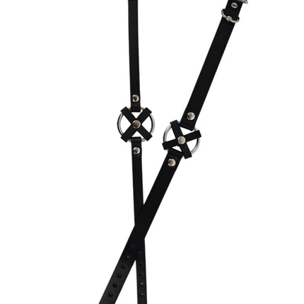 FCK675 MIDDLE O RING CROSS  BLACK 1/2" LEATHER BUCKLE CHOKER