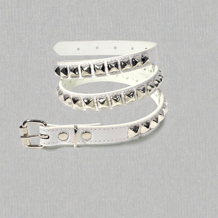 BT134WHT-BS VEGAN WHITE LEATHER BLACK STUDDED BELT
