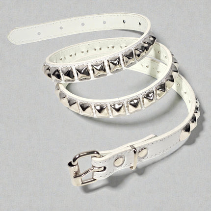 BT134WHT-BS VEGAN WHITE LEATHER BLACK STUDDED BELT