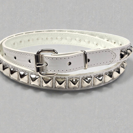 BT134WHT-BS VEGAN WHITE LEATHER BLACK STUDDED BELT