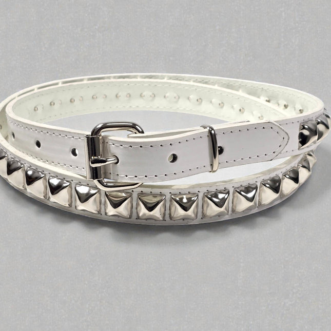 BT134WHT-BS VEGAN WHITE LEATHER BLACK STUDDED BELT