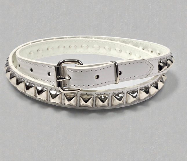 BT134WHT-BS VEGAN WHITE LEATHER BLACK STUDDED BELT