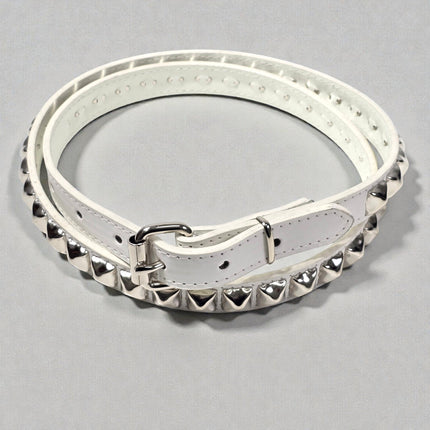 BT134WHT-BS VEGAN WHITE LEATHER BLACK STUDDED BELT