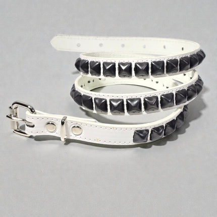 BT134VG-WHT 1 ROW WHITE VEGAN  LEATHER BLACK STUDDED BELT