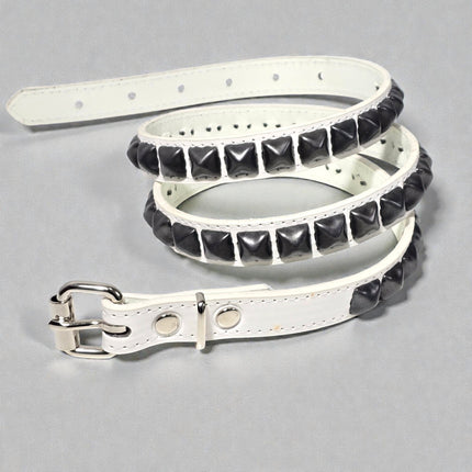 BT134VG-WHT 1 ROW WHITE VEGAN  LEATHER BLACK STUDDED BELT
