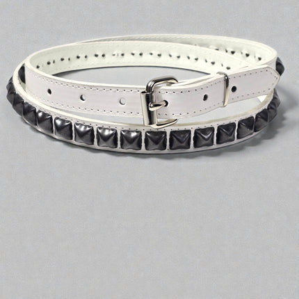BT134VG-WHT 1 ROW WHITE VEGAN  LEATHER BLACK STUDDED BELT
