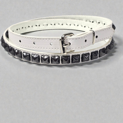 BT134VG-WHT 1 ROW WHITE VEGAN  LEATHER BLACK STUDDED BELT