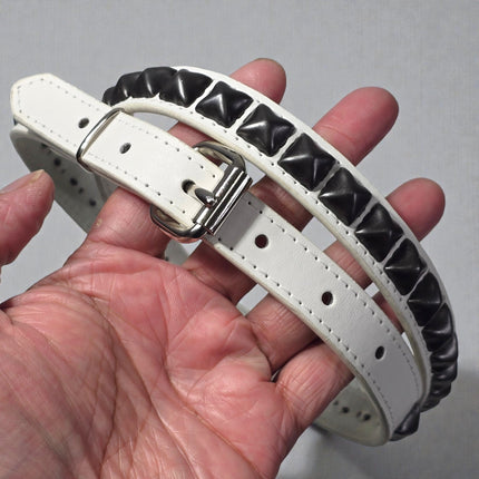 BT134VG-WHT 1 ROW WHITE VEGAN  LEATHER BLACK STUDDED BELT