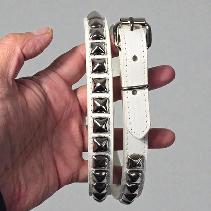 BT134VG-WHT 1 ROW WHITE VEGAN  LEATHER BLACK STUDDED BELT