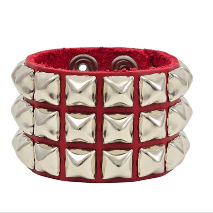 BC127IT-RED  ITALIAN RED GENUINE LEATHER STUDDED BRACELET