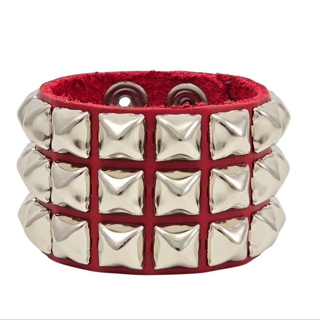BC127IT-RED  ITALIAN RED GENUINE LEATHER STUDDED BRACELET