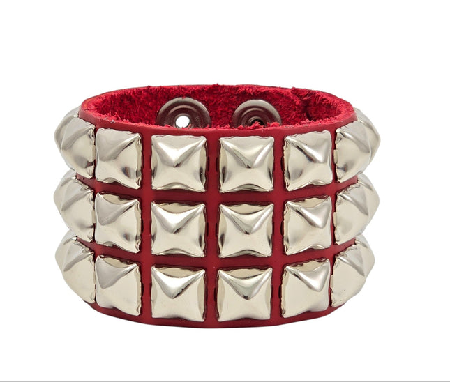 BC127IT-RED  ITALIAN RED GENUINE LEATHER STUDDED BRACELET