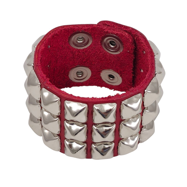 BC127IT-RED  ITALIAN RED GENUINE LEATHER STUDDED BRACELET