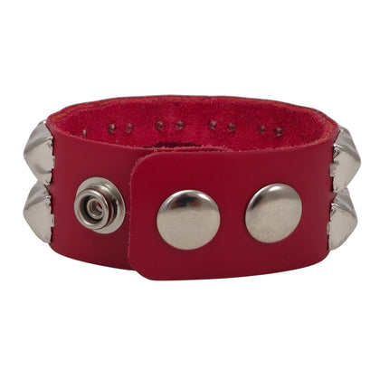 BC127UK-ITL  ITALIAN GENUINE LEATHER THREE  ROW  UK77 CONE STUDDED BRACELET