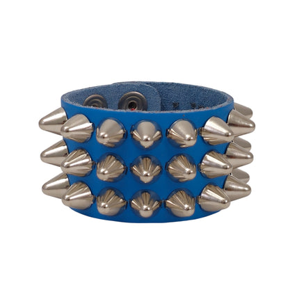 BC127UK-ITL  ITALIAN GENUINE LEATHER THREE  ROW  UK77 CONE STUDDED BRACELET