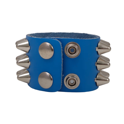 BC127UK-ITL  ITALIAN GENUINE LEATHER THREE  ROW  UK77 CONE STUDDED BRACELET