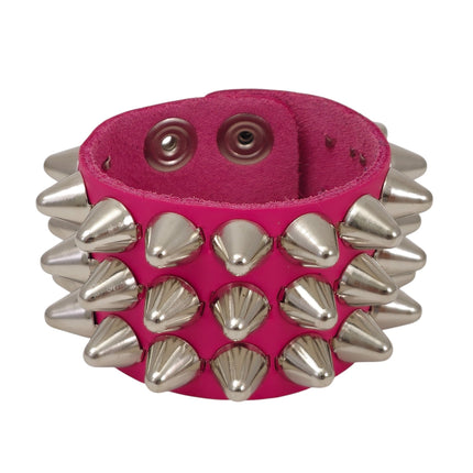 BC127UK-ITL  ITALIAN GENUINE LEATHER THREE  ROW  UK77 CONE STUDDED BRACELET