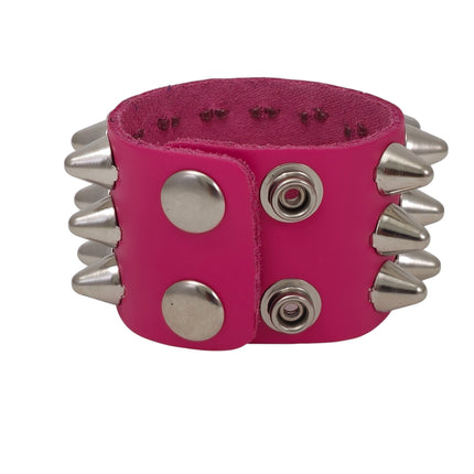 BC127UK-ITL  ITALIAN GENUINE LEATHER THREE  ROW  UK77 CONE STUDDED BRACELET
