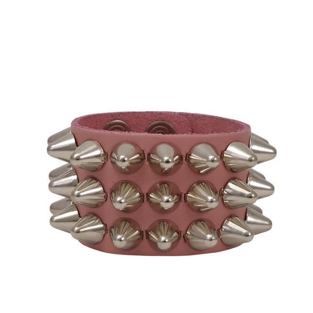 BC127UK-ITL  ITALIAN GENUINE LEATHER THREE  ROW  UK77 CONE STUDDED BRACELET