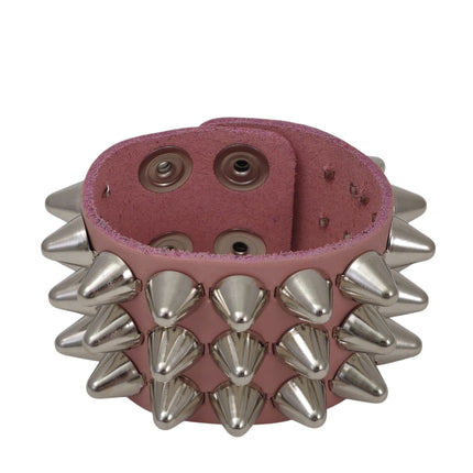 BC127UK-ITL  ITALIAN GENUINE LEATHER THREE  ROW  UK77 CONE STUDDED BRACELET
