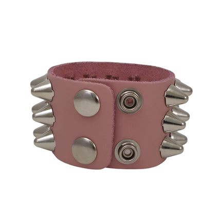 BC127UK-ITL  ITALIAN GENUINE LEATHER THREE  ROW  UK77 CONE STUDDED BRACELET