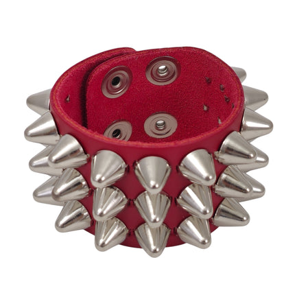 BC127UK-ITL  ITALIAN GENUINE LEATHER THREE  ROW  UK77 CONE STUDDED BRACELET