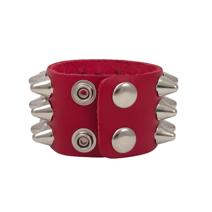 BC127UK-ITL  ITALIAN GENUINE LEATHER THREE  ROW  UK77 CONE STUDDED BRACELET