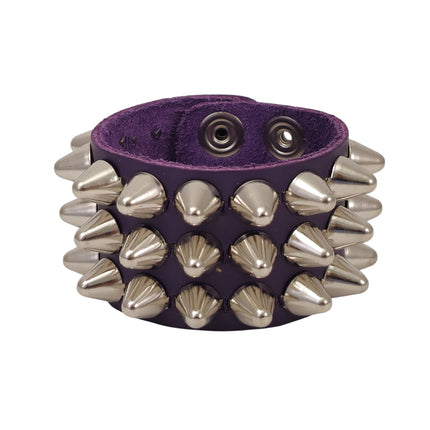 BC127UK-ITL  ITALIAN GENUINE LEATHER THREE  ROW  UK77 CONE STUDDED BRACELET