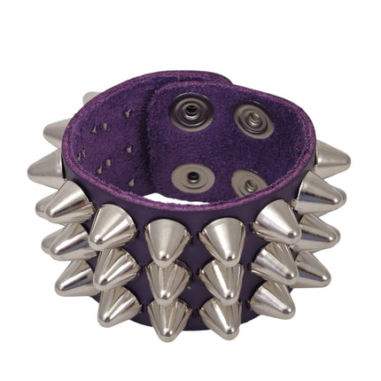 BC127UK-ITL  ITALIAN GENUINE LEATHER THREE  ROW  UK77 CONE STUDDED BRACELET