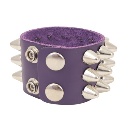 BC127UK-ITL  ITALIAN GENUINE LEATHER THREE  ROW  UK77 CONE STUDDED BRACELET