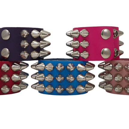 BC127UK-ITL  ITALIAN GENUINE LEATHER THREE  ROW  UK77 CONE STUDDED BRACELET