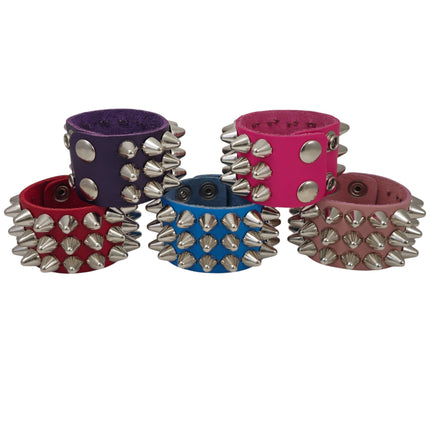 BC127UK-ITL  ITALIAN GENUINE LEATHER THREE  ROW  UK77 CONE STUDDED BRACELET