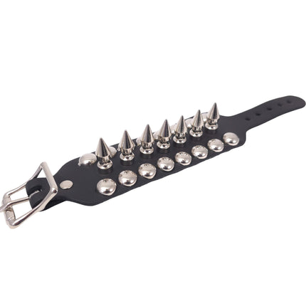 BC186  1" SPIKE 1/2" ROUND STUDDED 1 1/4" WIDE BUCKLE BRACELET
