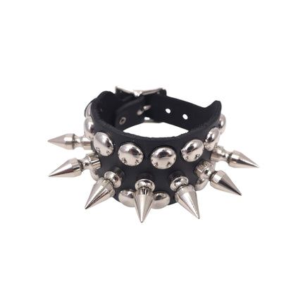 BC186  1" SPIKE 1/2" ROUND STUDDED 1 1/4" WIDE BUCKLE BRACELET
