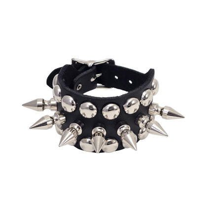 BC186  1" SPIKE 1/2" ROUND STUDDED 1 1/4" WIDE BUCKLE BRACELET