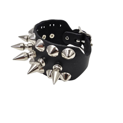 BC186  1" SPIKE 1/2" ROUND STUDDED 1 1/4" WIDE BUCKLE BRACELET