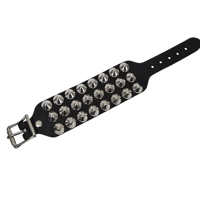 BC170CON   BUCKLE BRACELET WITH 3 ROW 1/2" CONICAL  STUDS