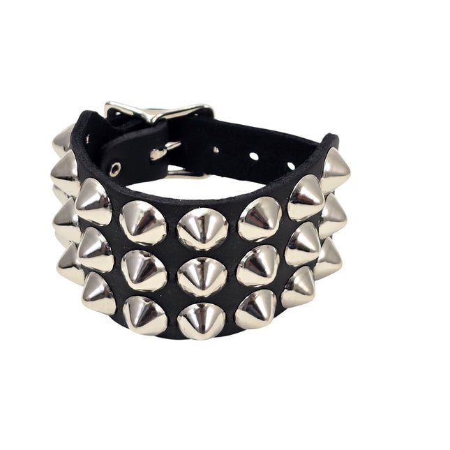 BC170CON   BUCKLE BRACELET WITH 3 ROW 1/2" CONICAL  STUDS