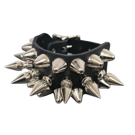 BC186  1" SPIKE 1/2" ROUND STUDDED 1 1/4" WIDE BUCKLE BRACELET